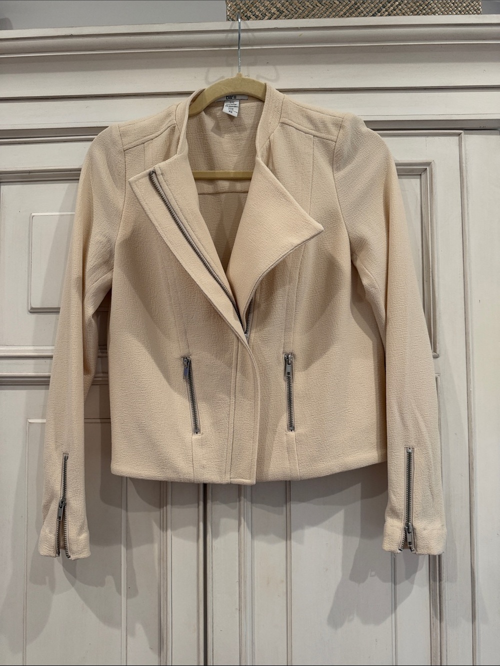 Bar III Cream Asymmetrical Zip Blazer
